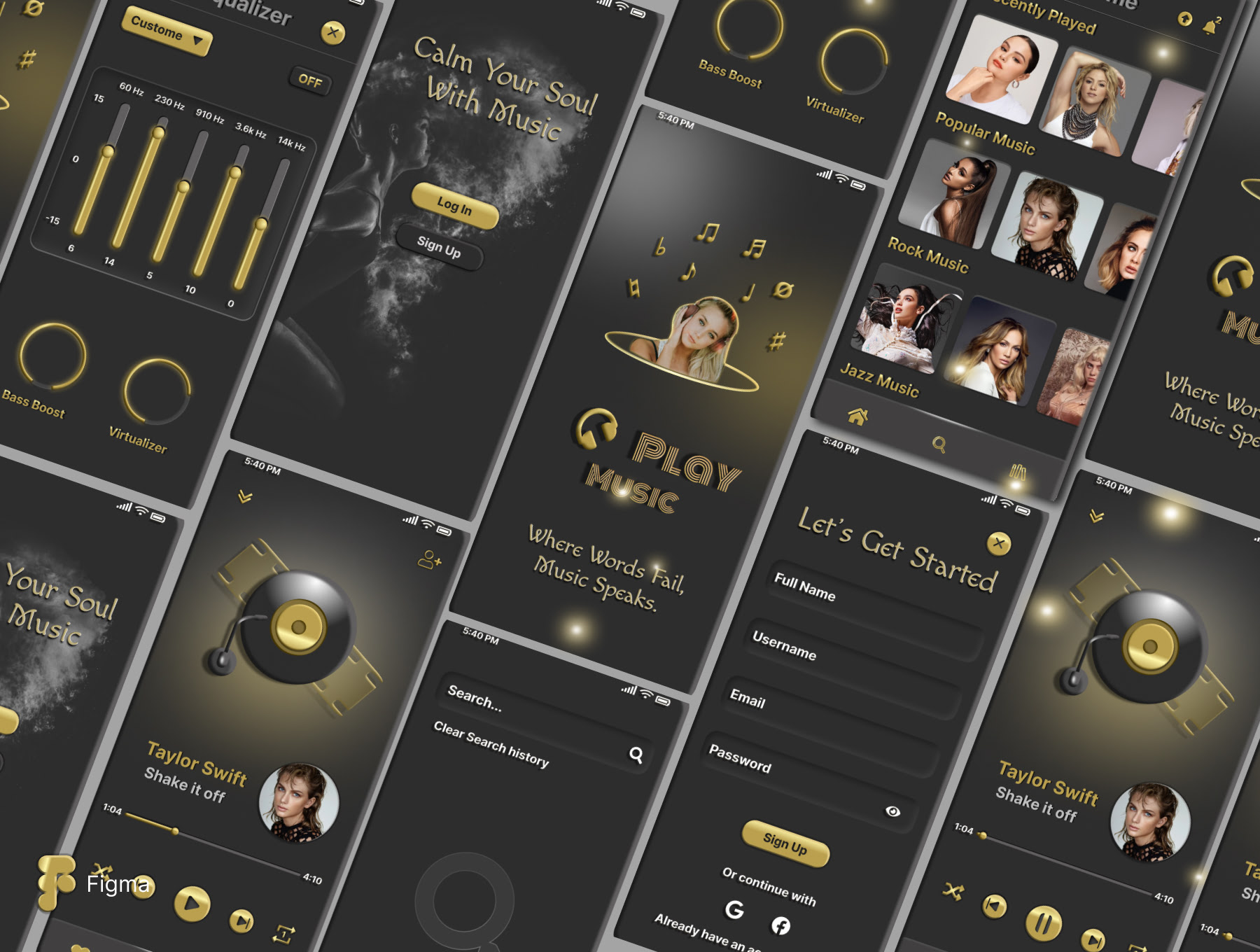 具有3D界面的音乐应用UI套件 UIkit for a music app with a 3D interface figma格式-UI/UX-到位啦UI